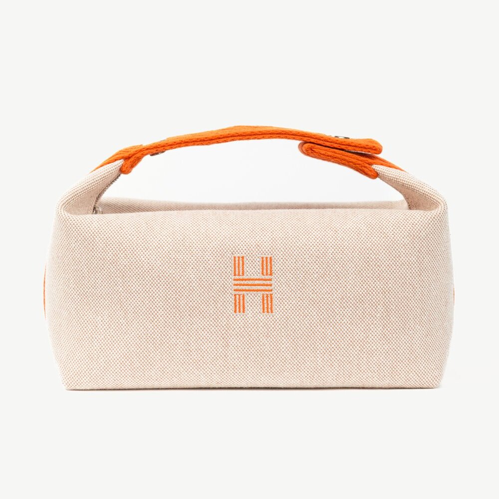 Hermes Bride-a-Brac Small Model Natural Canvas & Orange Chevron Strap Case